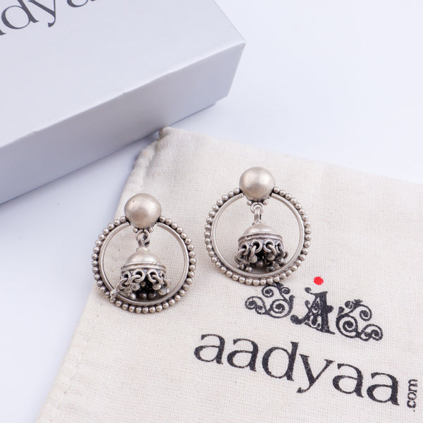 Rawa Hoop Dome Jhumki in Silver