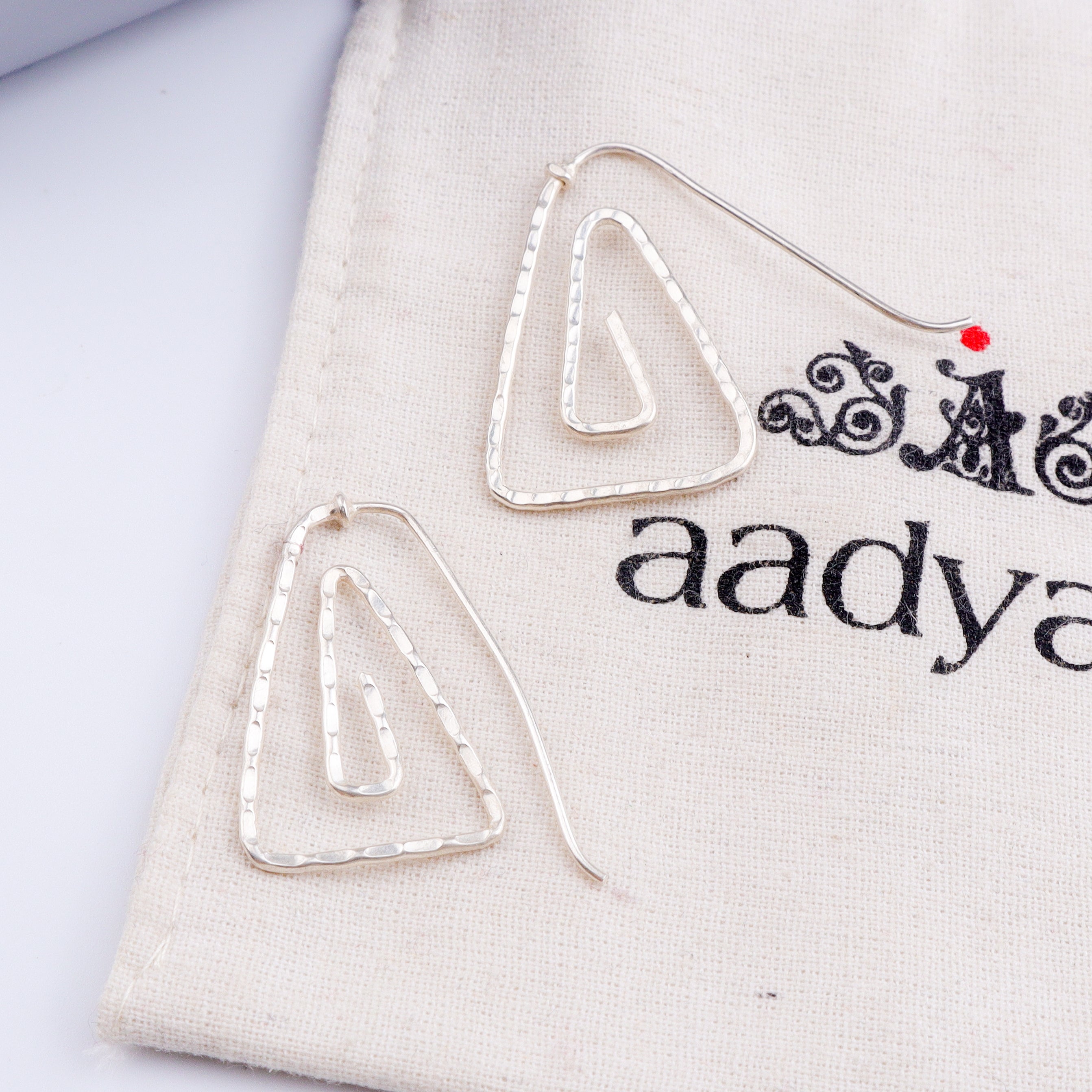 Silver Spiral Triangle Hammered Earrings