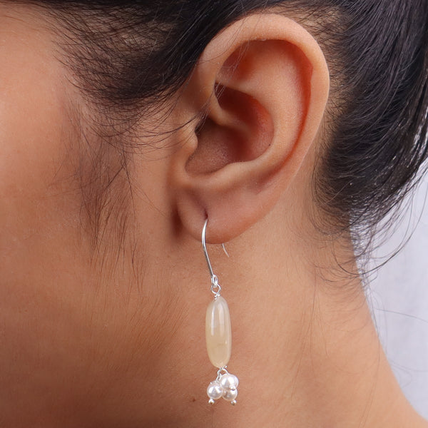 Yellow Agate & Pearl Silver Earrings (Project Handmade)