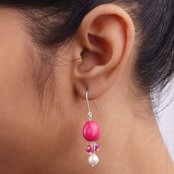 Pink Agate, Pink Jade & Pearl Silver Earrings (Project Handmade)