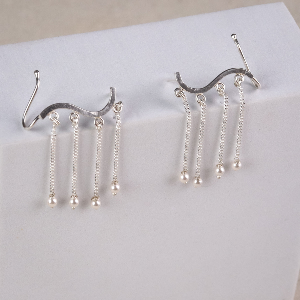Silver Wave Earcuff danglers