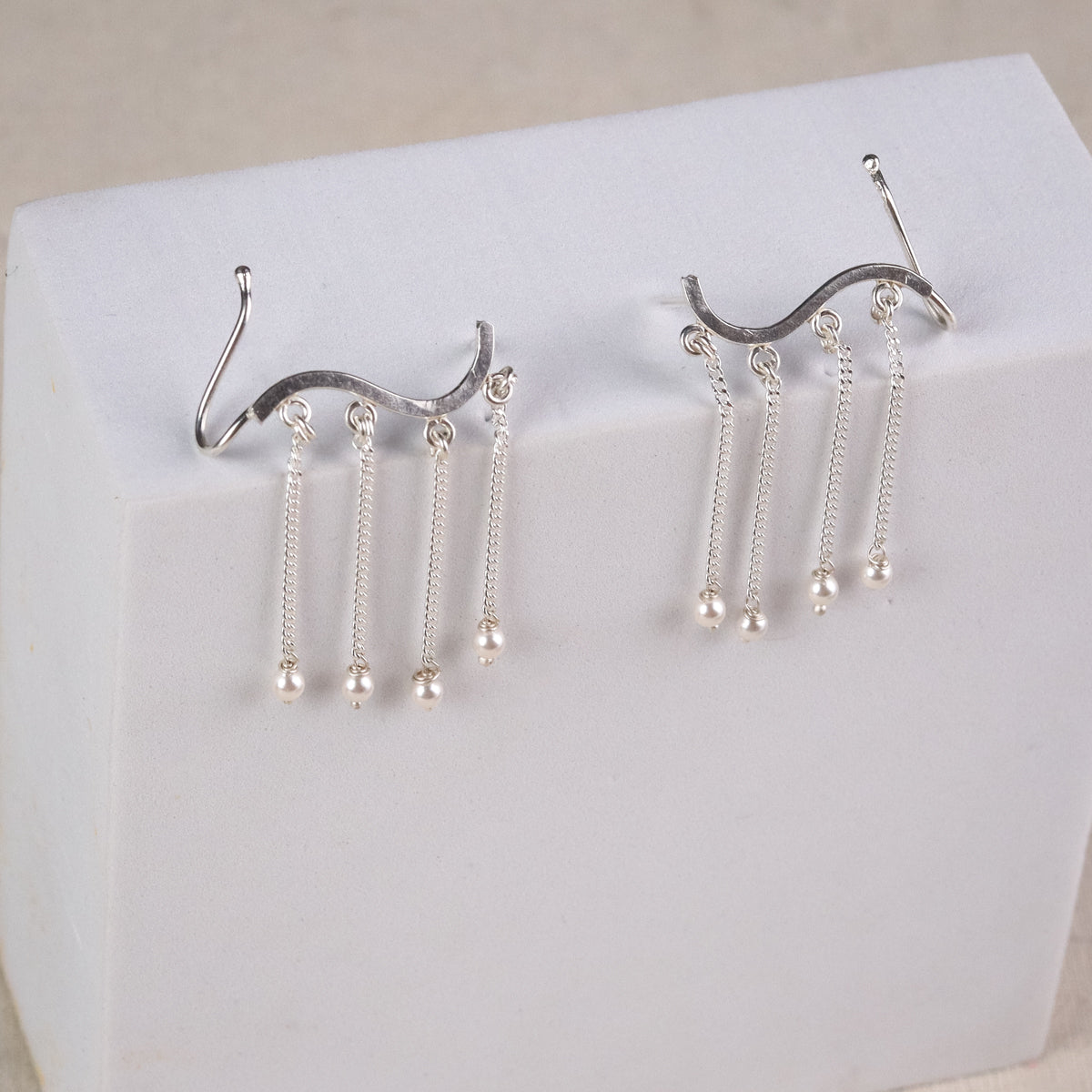 Silver Wave Earcuff danglers