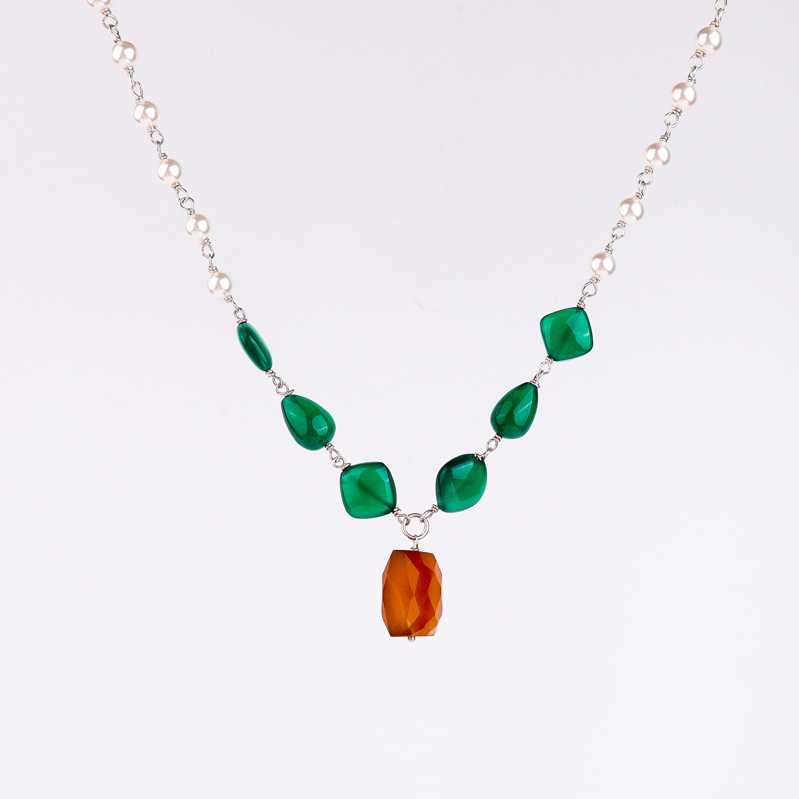 Multicolour Stone Necklace with Pearl Ganthan