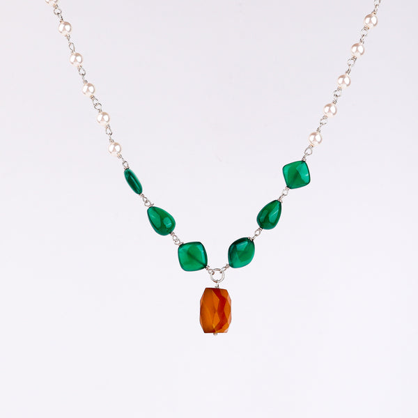 Multicolour Stone Necklace with Pearl Ganthan