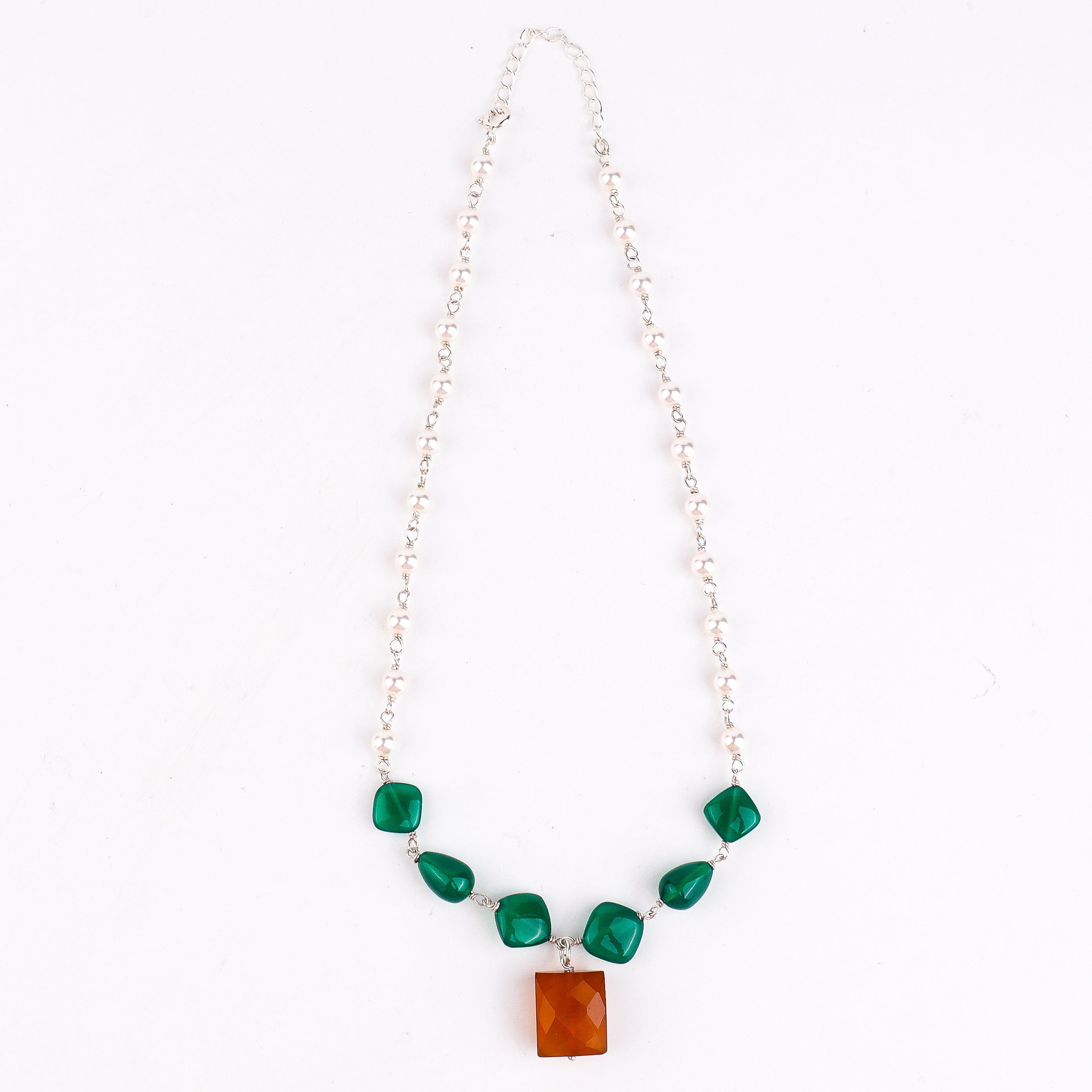 Multicolour Stone Necklace with Pearl Ganthan