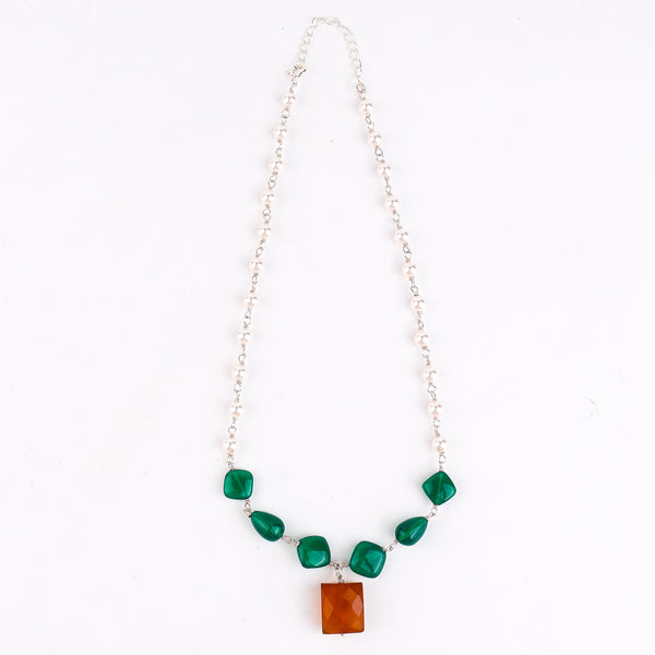 Multicolour Stone Necklace with Pearl Ganthan