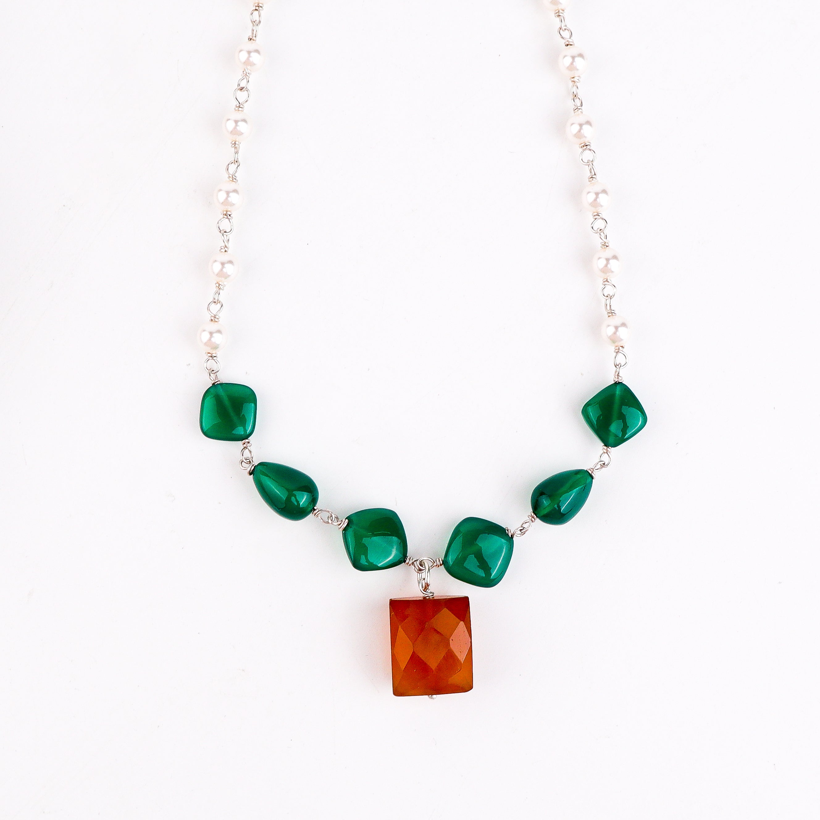 Multicolour Stone Necklace with Pearl Ganthan