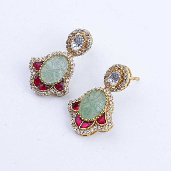 Close-up of a 22K gold-plated fashion earring showcasing intricate detailing, fine craftsmanship, and rich 22K gold plating