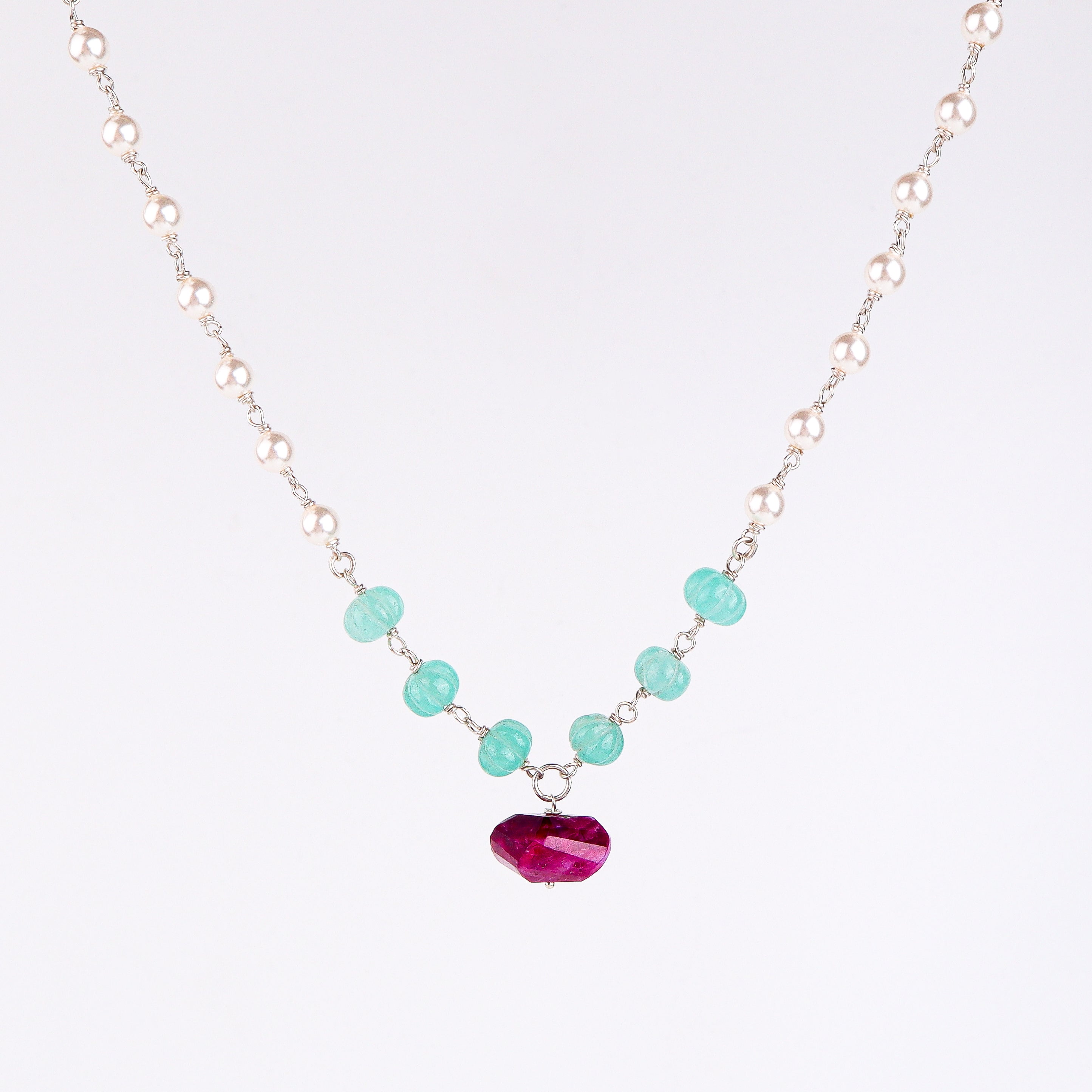 Multicolour Stone Necklace with Pearl Ganthan