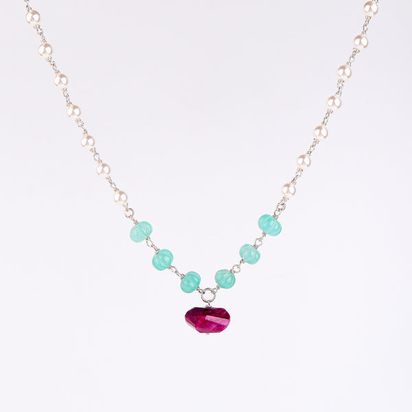 Multicolour Stone Necklace with Pearl Ganthan
