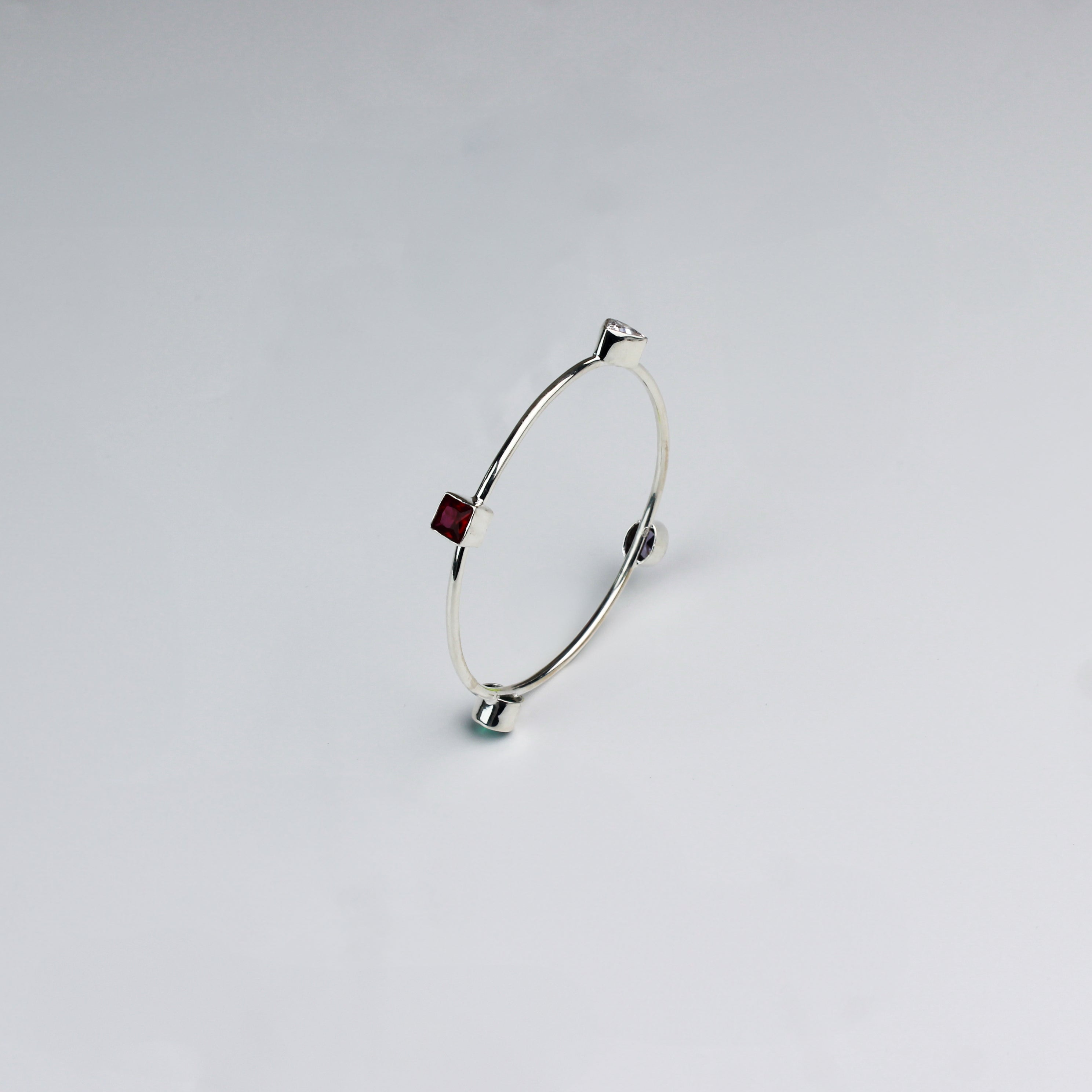 Semi Precious Stones Silver Bangle