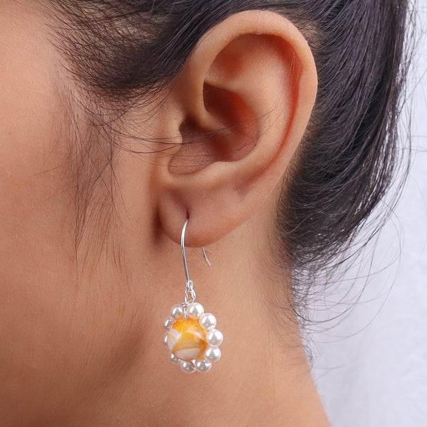 Yellow Agate & Pearl Silver Earrings (Project Handmade)