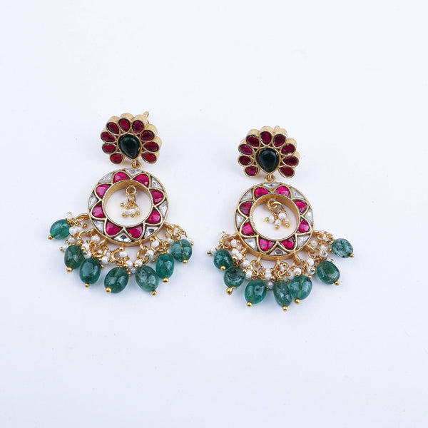 Detailed view of a 22K gold-plated fashion earring highlighting intricate motifs, textured detailing, and a premium 22K gold-plated finish