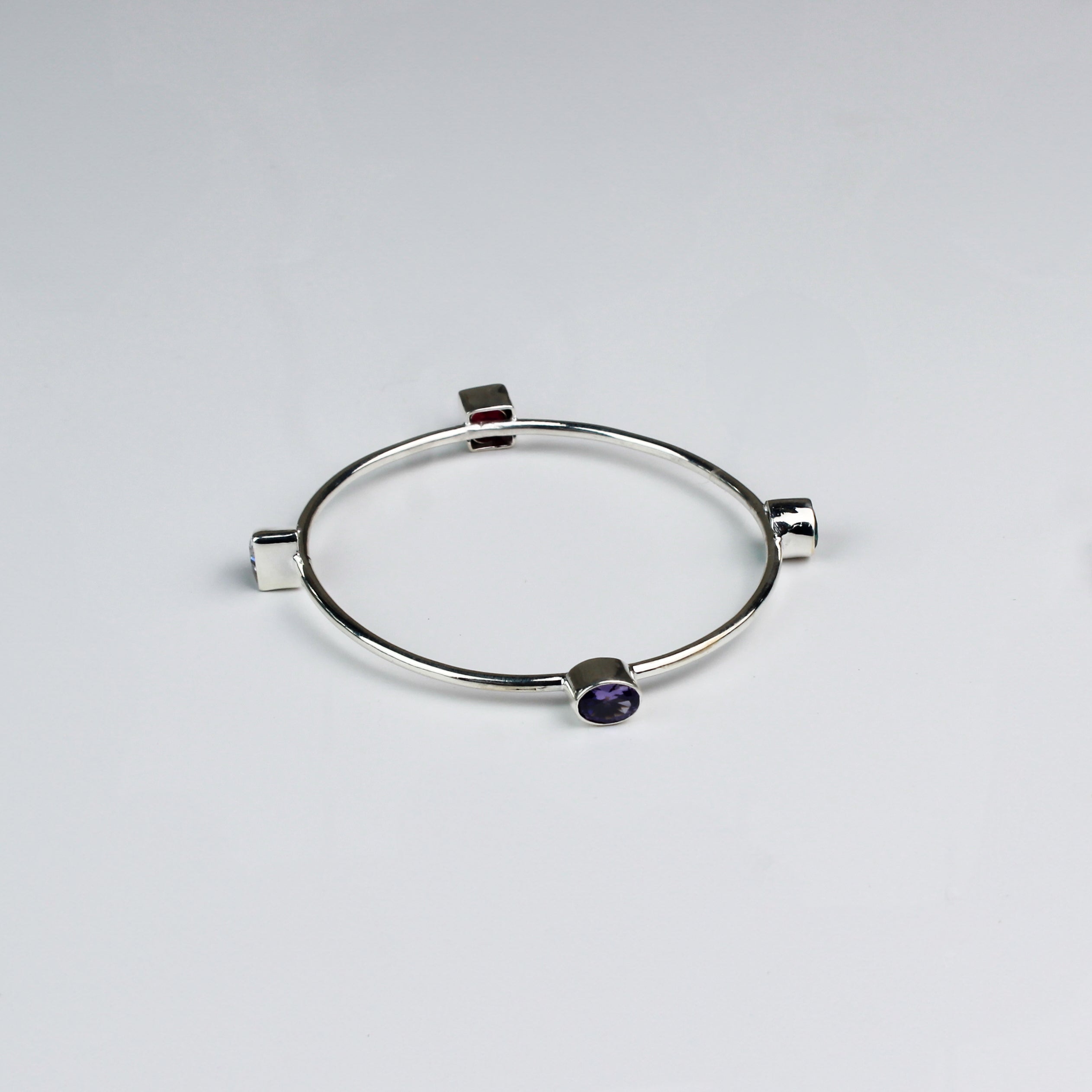 Semi Precious Stones Silver Bangle