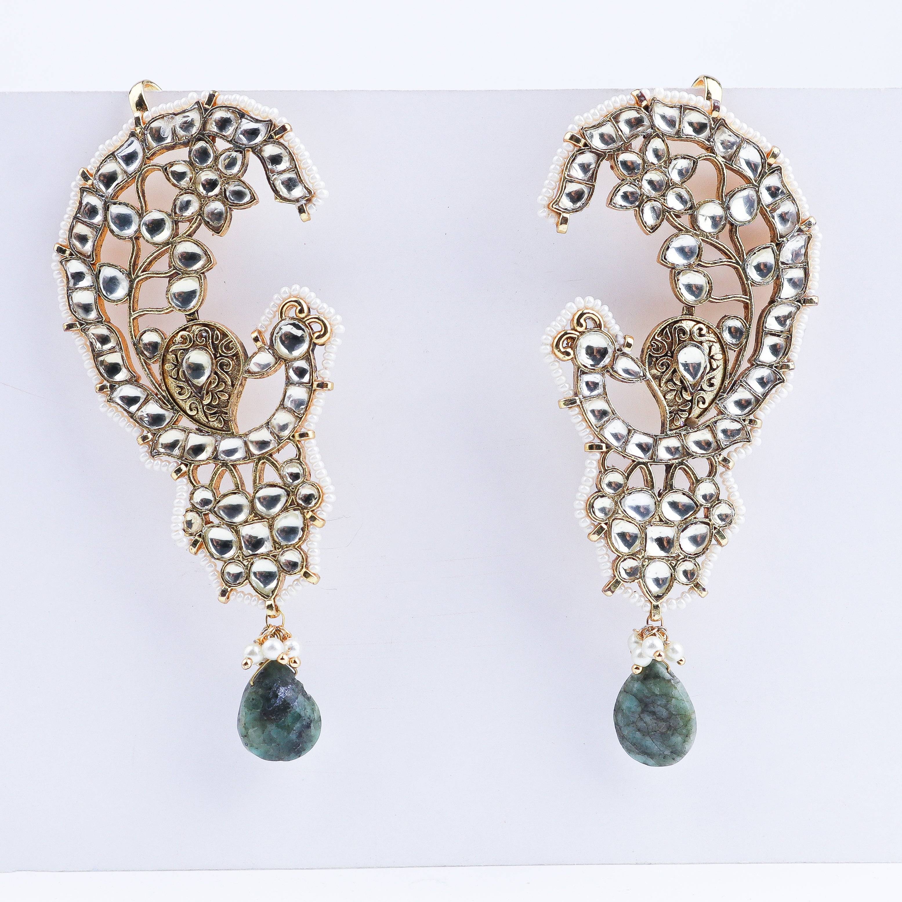 Detailed view of a 22K gold-plated fashion ear cuff highlighting intricate motifs, textured detailing, and a premium 22K gold-plated finish