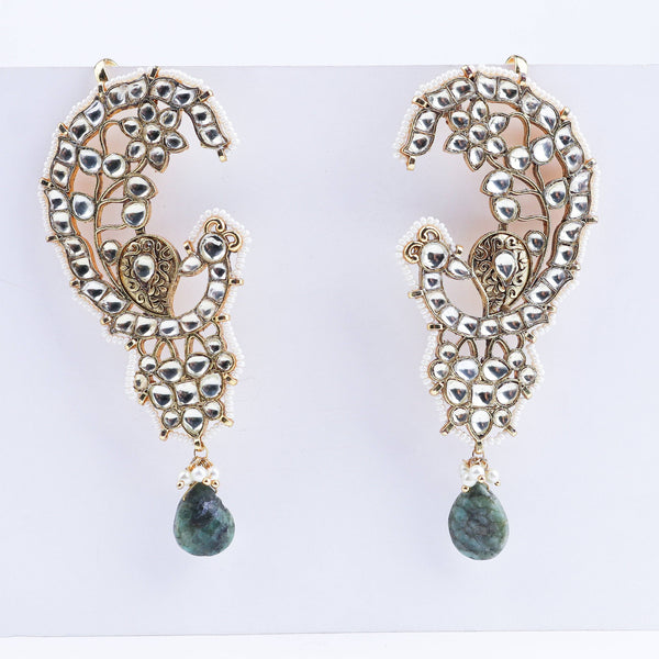 Detailed view of a 22K gold-plated fashion ear cuff highlighting intricate motifs, textured detailing, and a premium 22K gold-plated finish