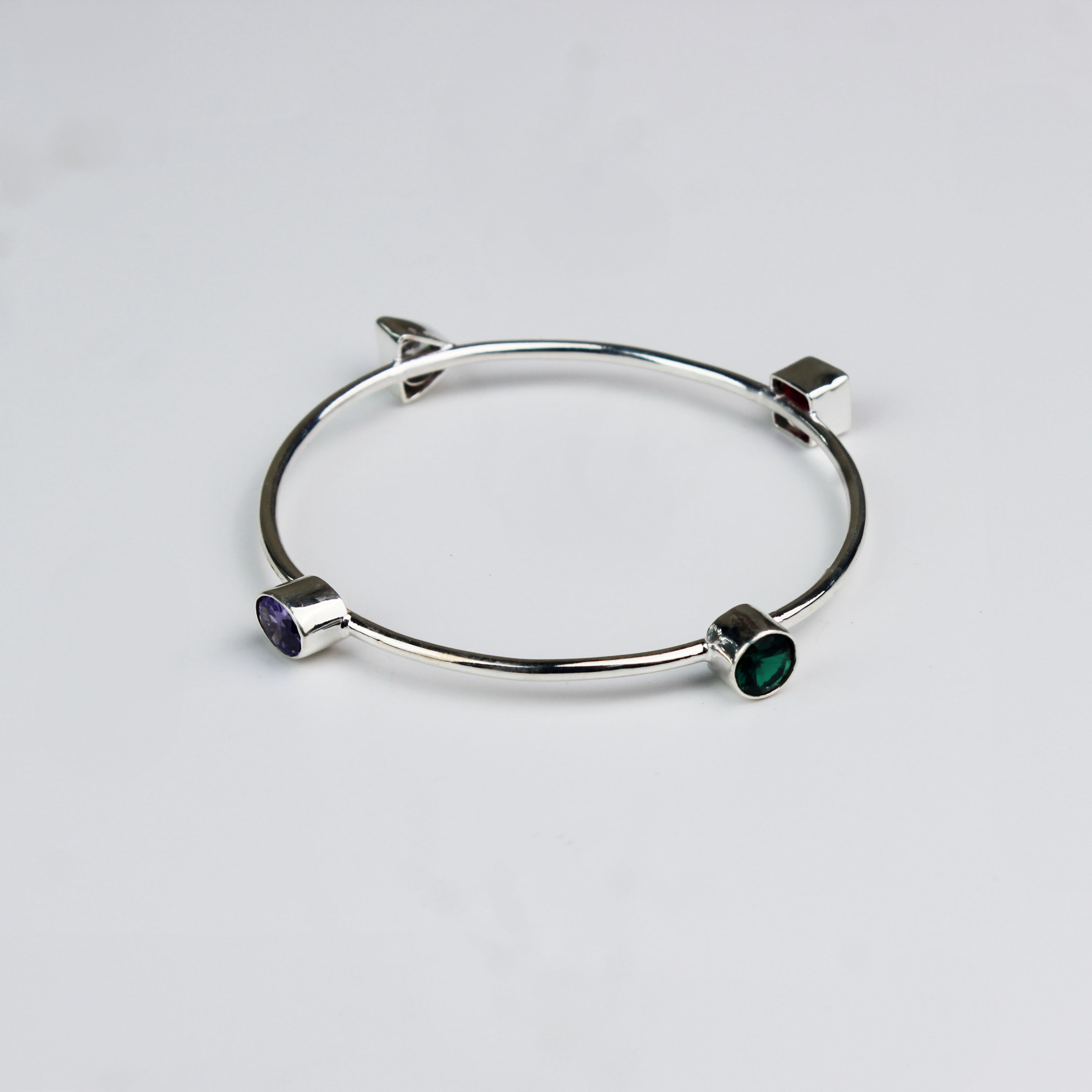 Semi Precious Stones Silver Bangle