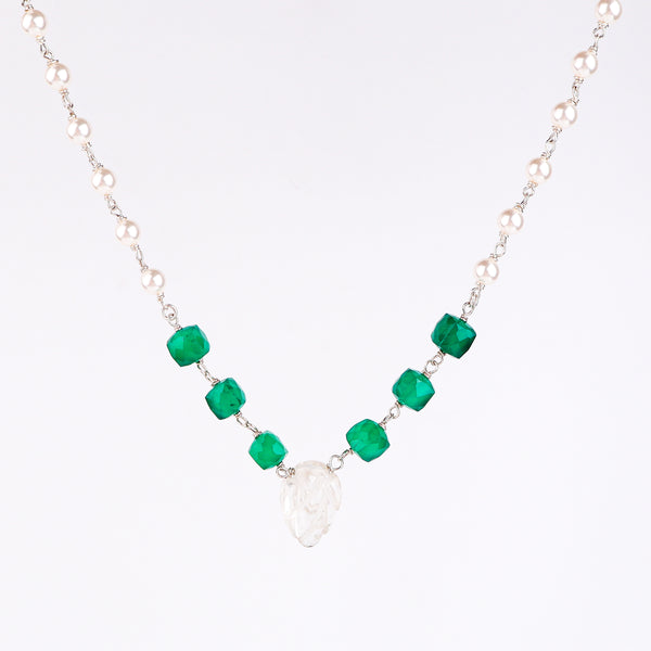 Multicolour Stone Necklace with Pearl Ganthan