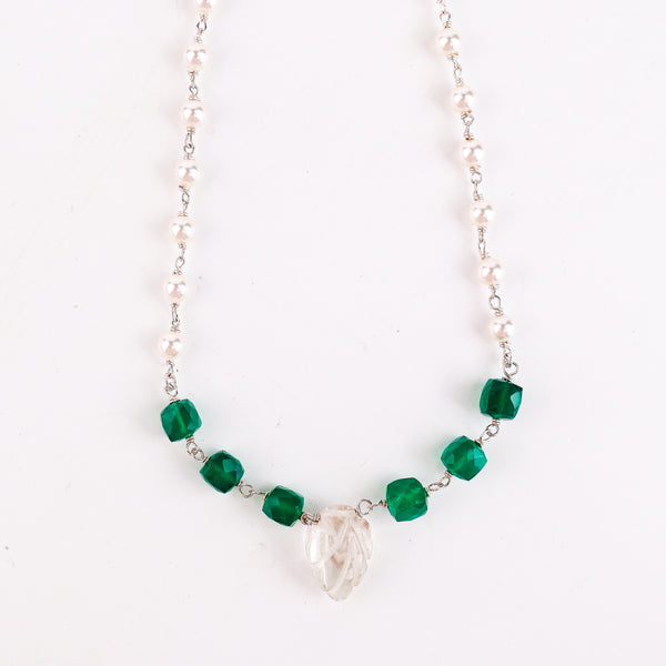 Multicolour Stone Necklace with Pearl Ganthan