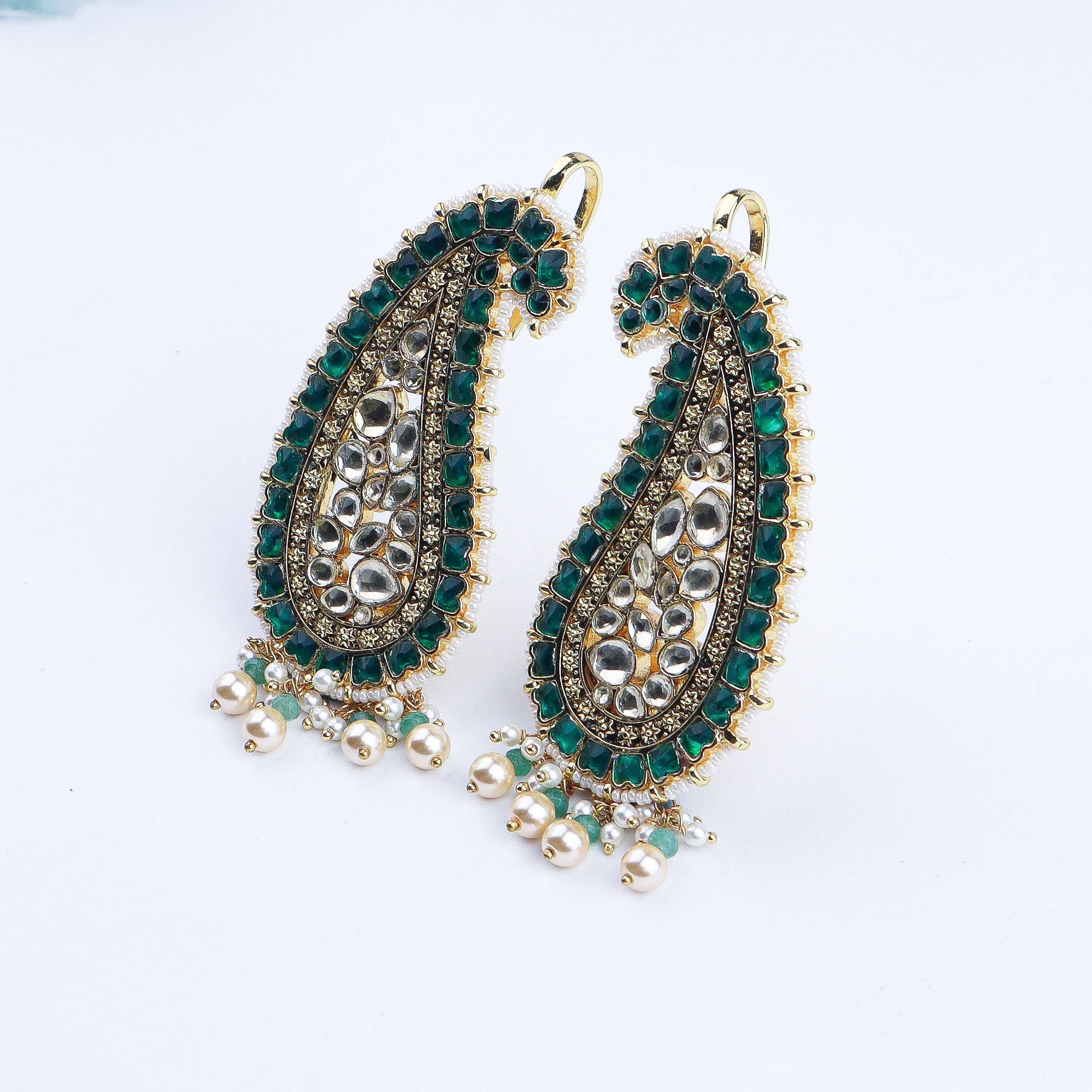 Detailed view of a 22K gold-plated fashion ear cuff highlighting intricate motifs, textured detailing, and premium 22K gold plating