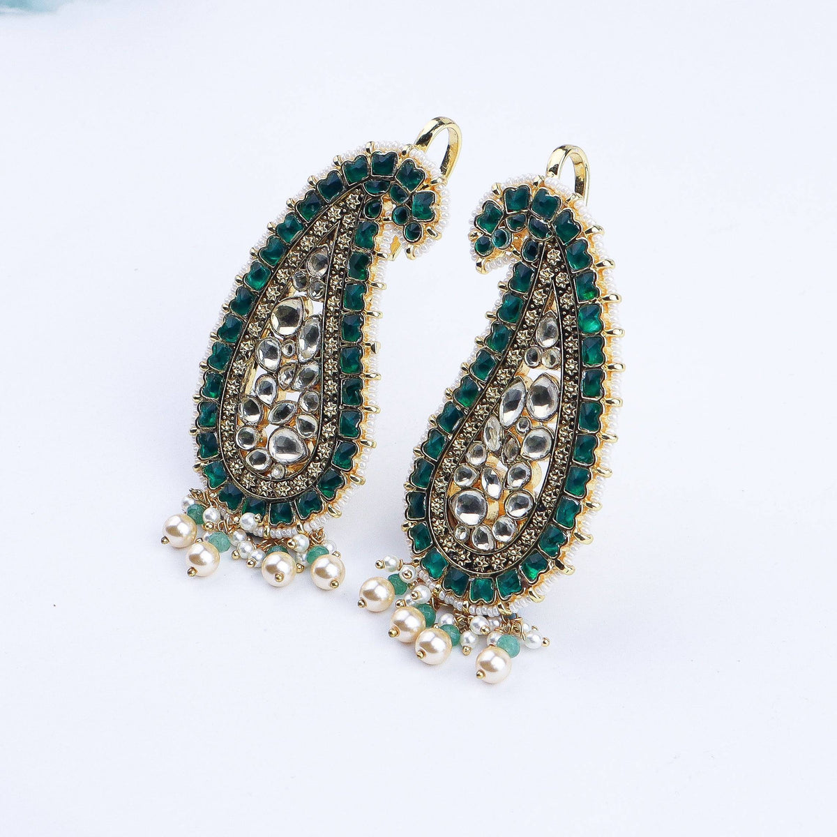 Detailed view of a 22K gold-plated fashion ear cuff highlighting intricate motifs, textured detailing, and premium 22K gold plating