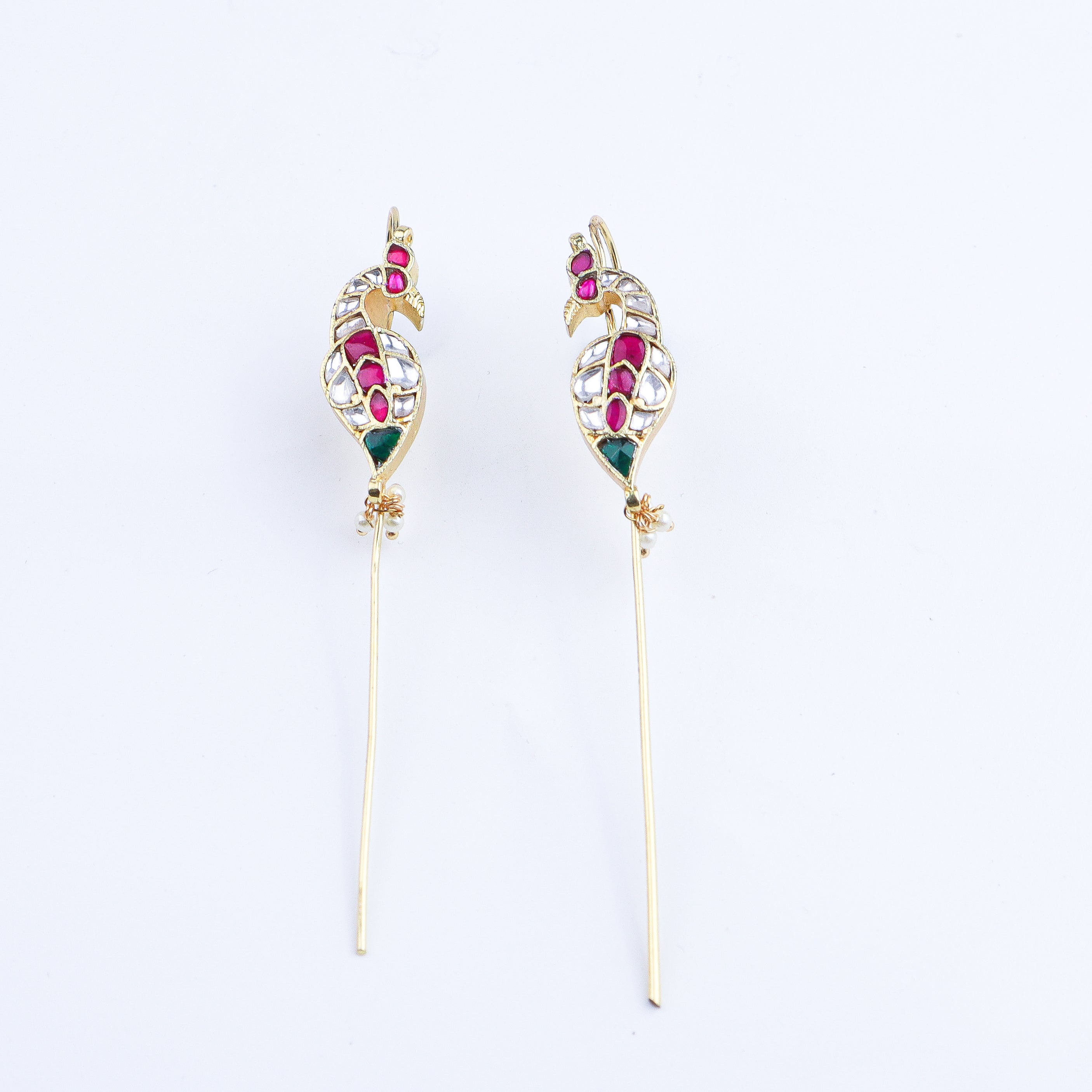 Angled view of a 22K gold-plated fashion earring highlighting its unique silhouette, elegant structure, and polished gold finish