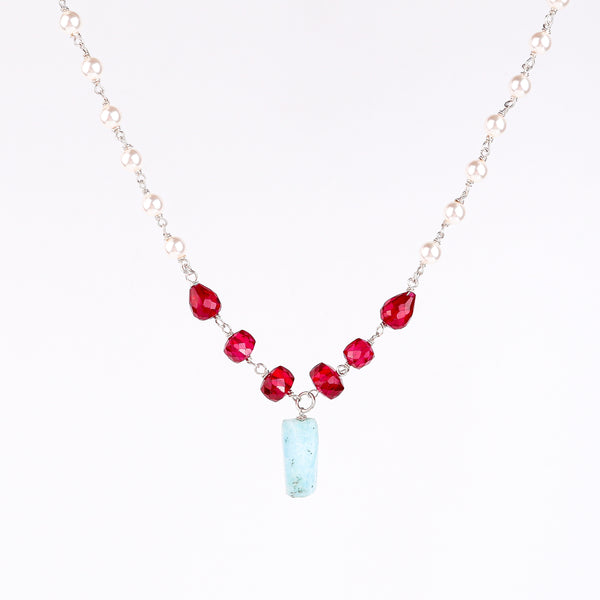 Multicolour Stone Necklace with Pearl Ganthan