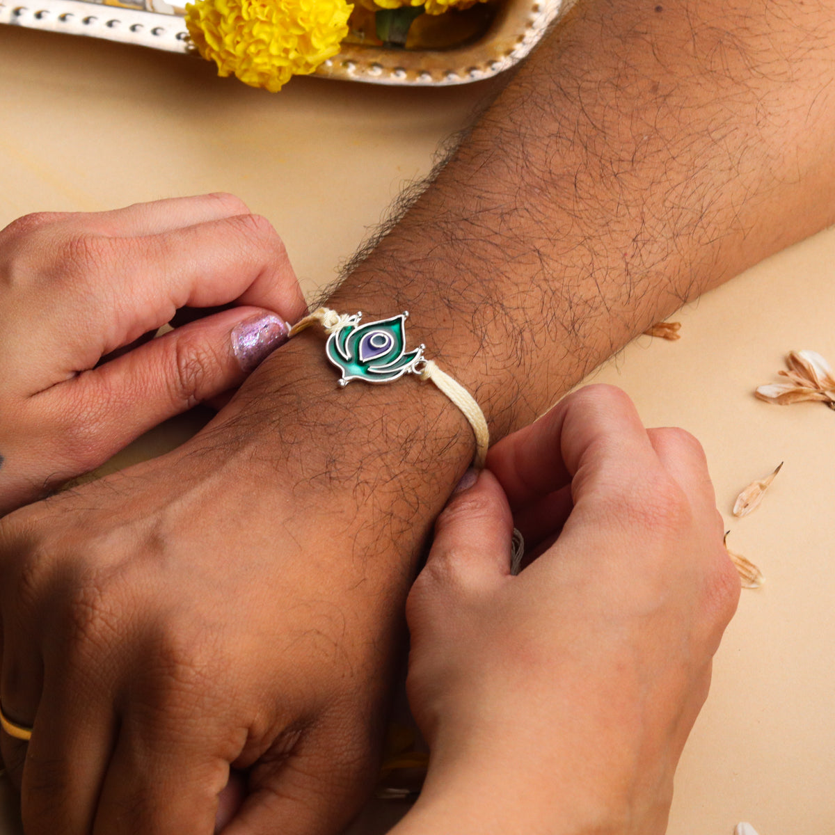 Silver Meenakari Morpankh Rakhi