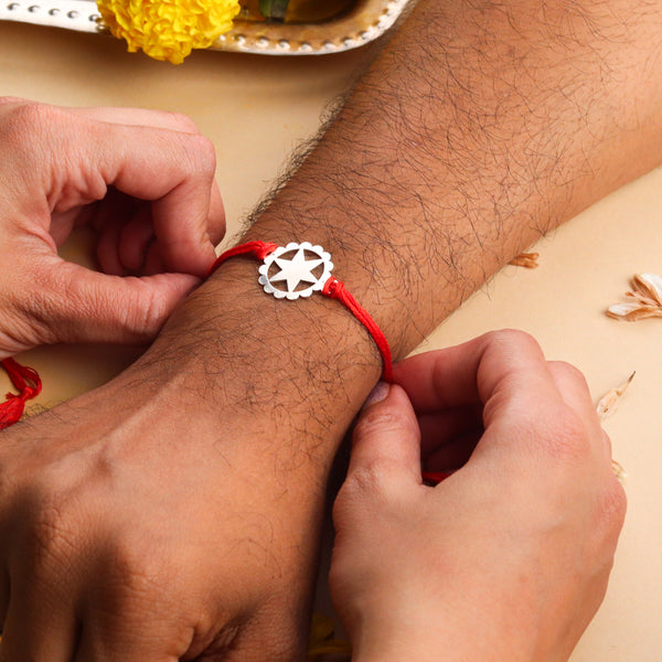 Silver Laser cut Star Rakhi: Small