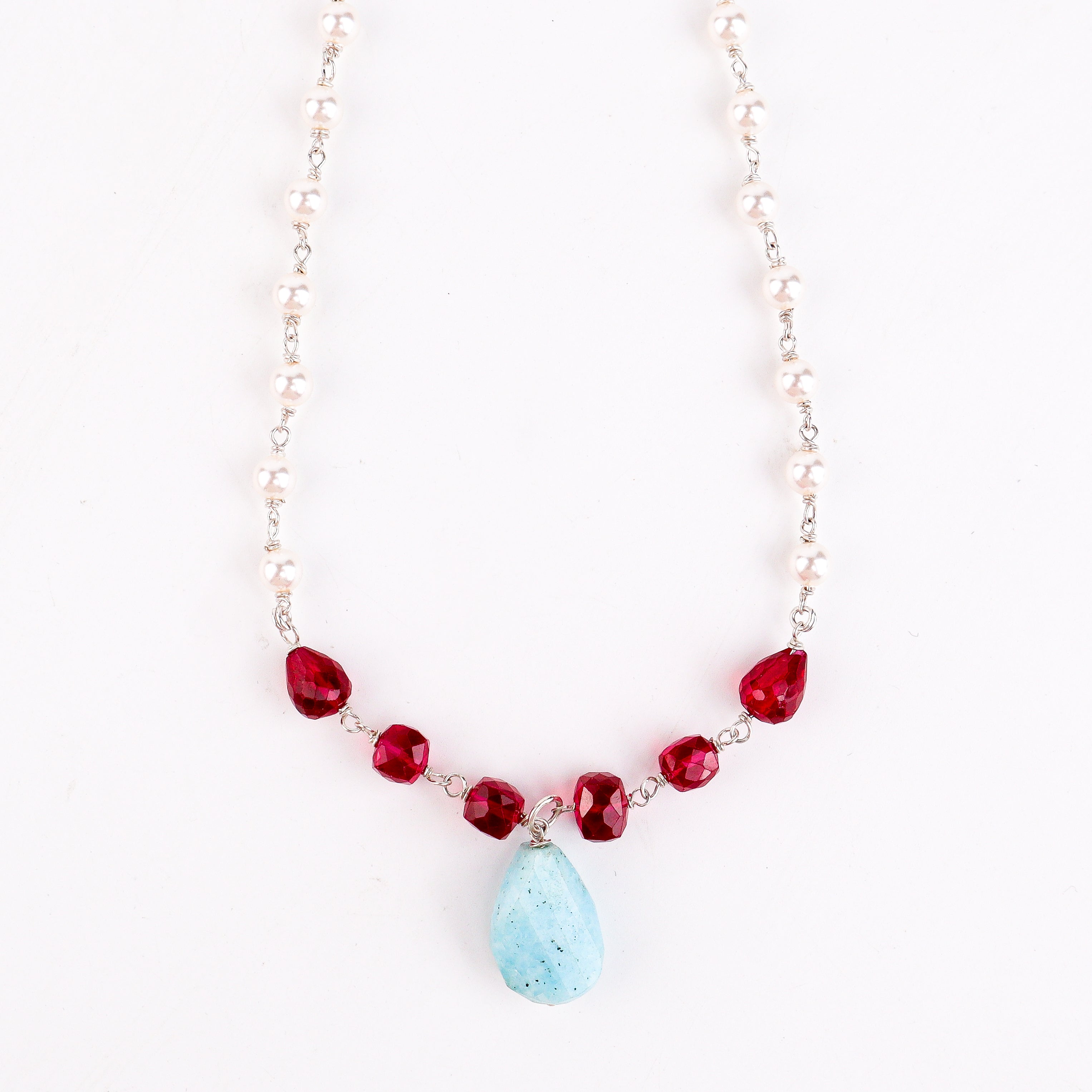 Multicolour Stone Necklace with Pearl Ganthan