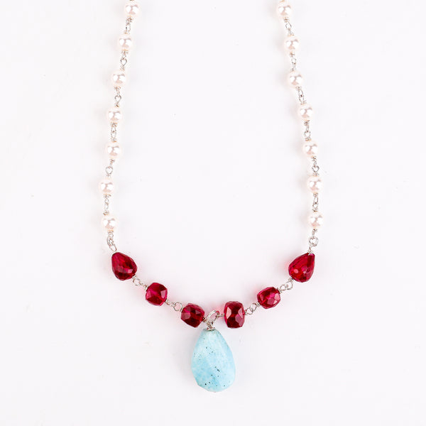 Multicolour Stone Necklace with Pearl Ganthan