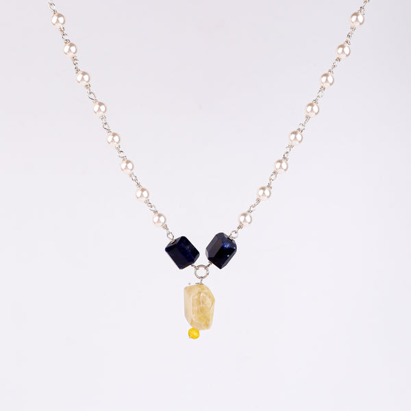 Multicolour Stone Necklace with Pearl Ganthan