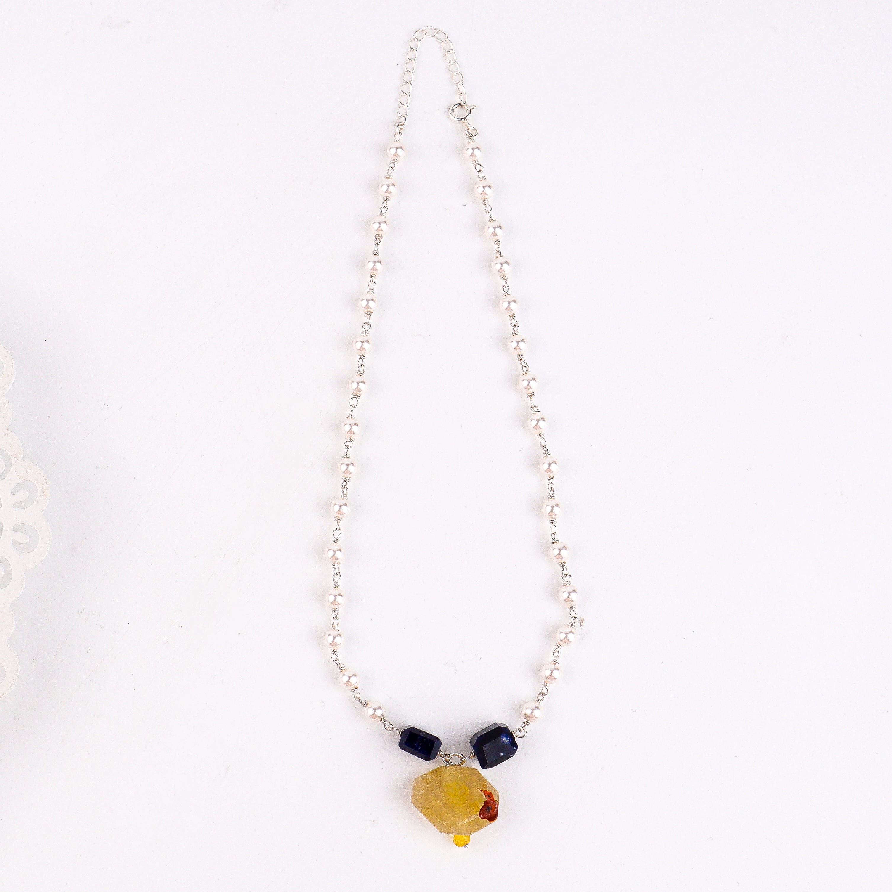 Multicolour Stone Necklace with Pearl Ganthan