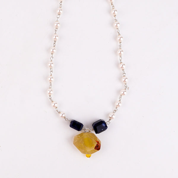 Multicolour Stone Necklace with Pearl Ganthan
