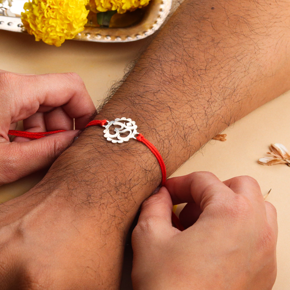 Silver Laser cut Om Rakhi: Big