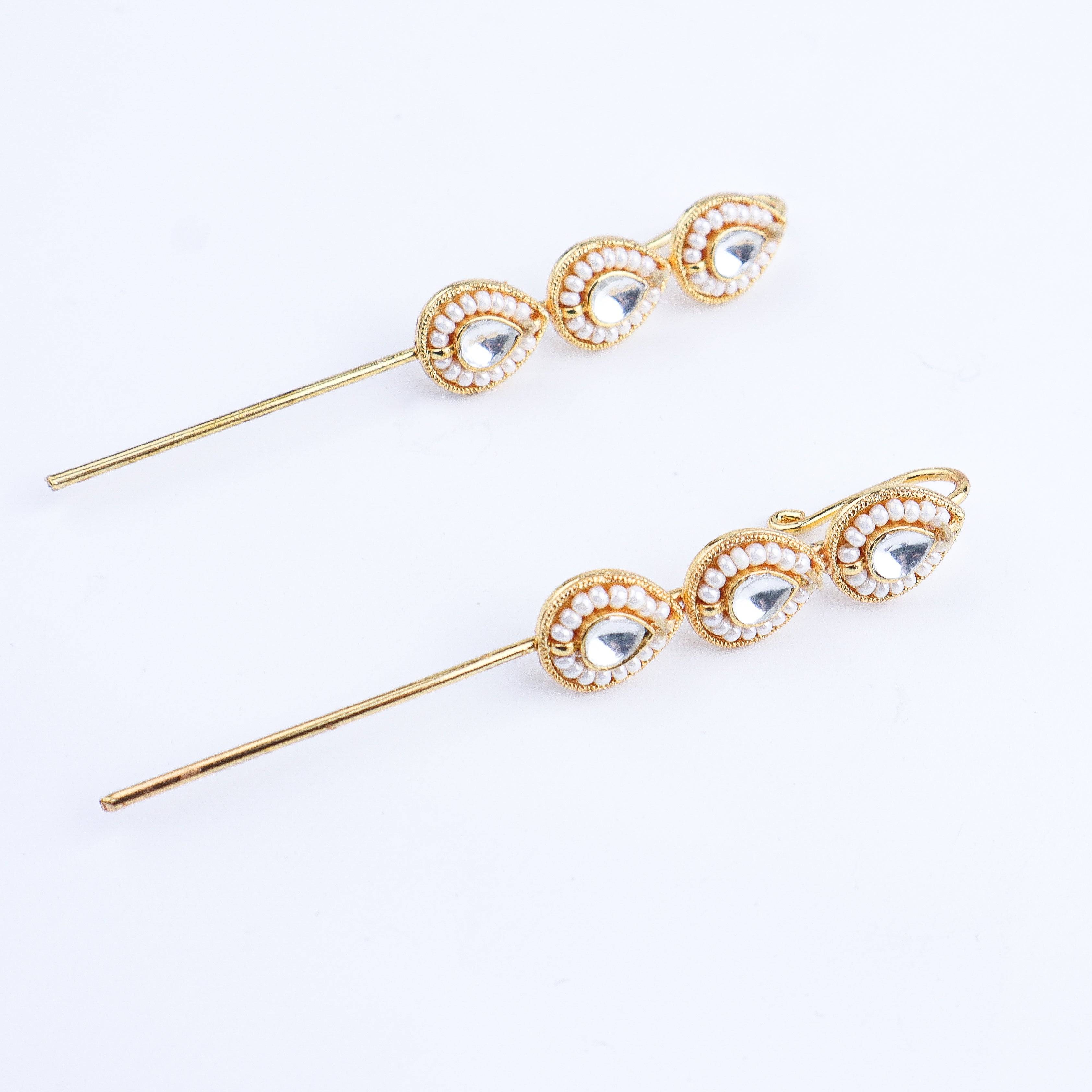 Detailed view of a 22K gold-plated fashion ear cuff highlighting intricate motifs, textured detailing, and premium 22K gold plating