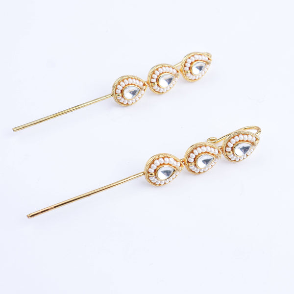 Detailed view of a 22K gold-plated fashion ear cuff highlighting intricate motifs, textured detailing, and premium 22K gold plating