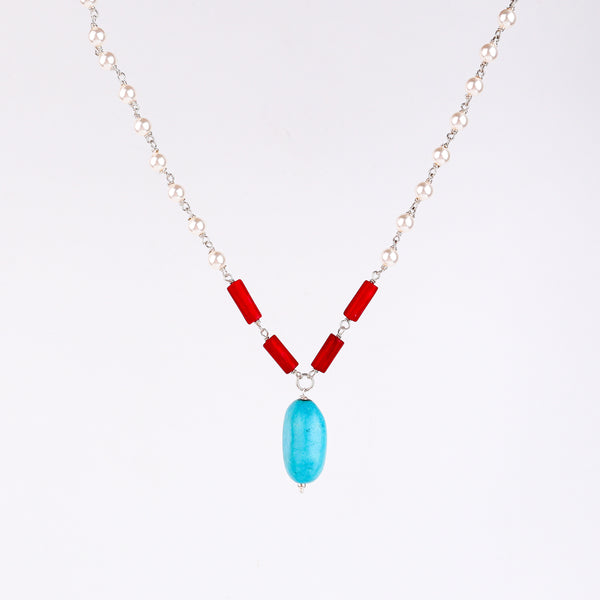 Multicolour Stone Necklace with Pearl Ganthan