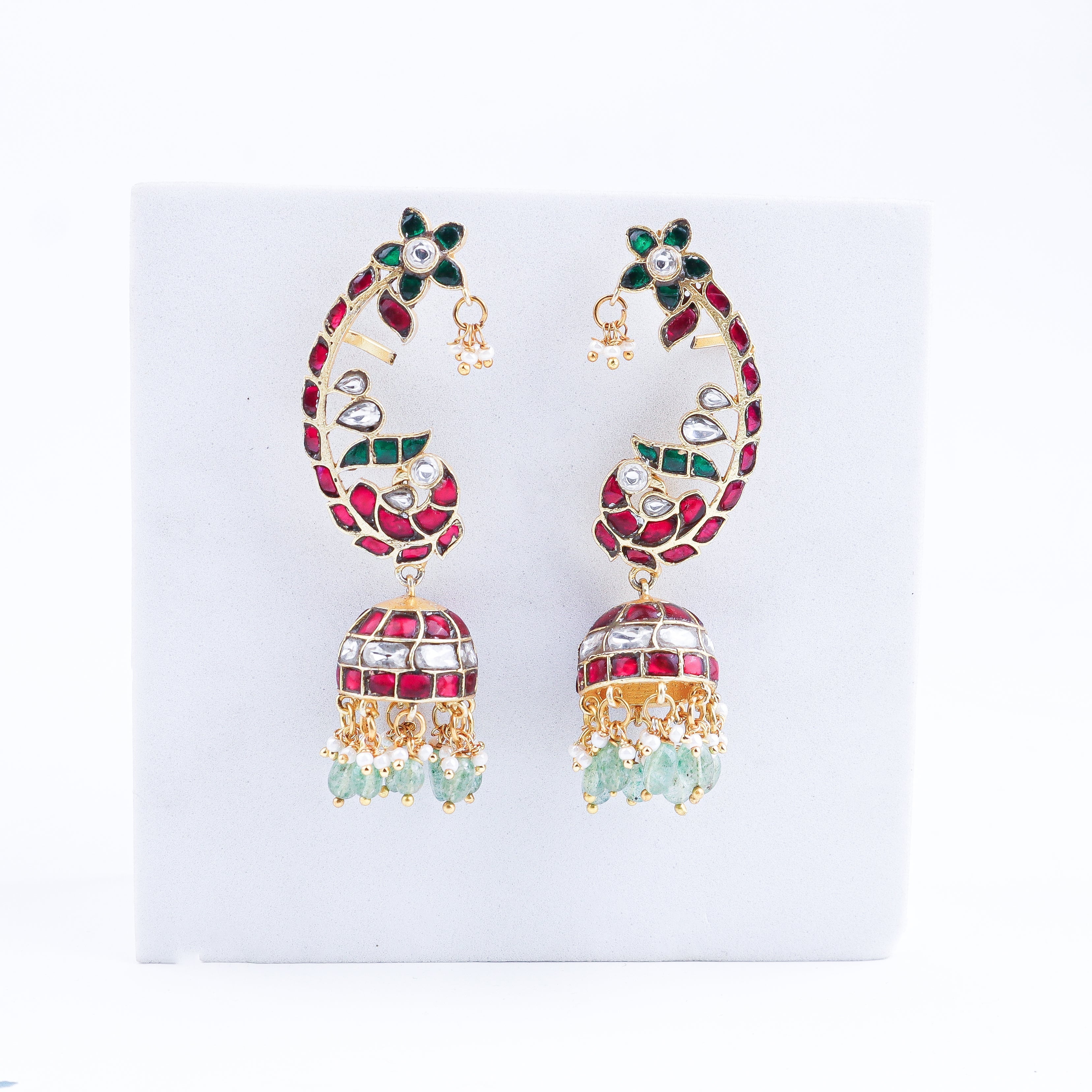 Detailed view of a 22K gold-plated fashion ear cuff highlighting intricate motifs, textured detailing, and premium 22K gold plating