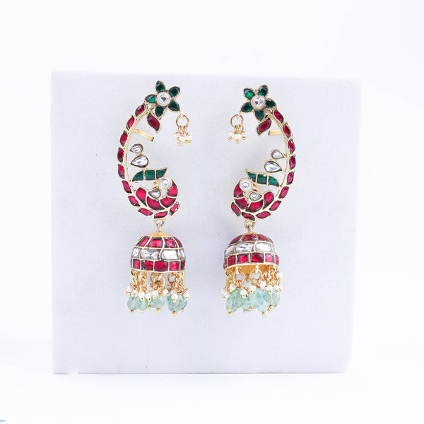 Detailed view of a 22K gold-plated fashion ear cuff highlighting intricate motifs, textured detailing, and premium 22K gold plating
