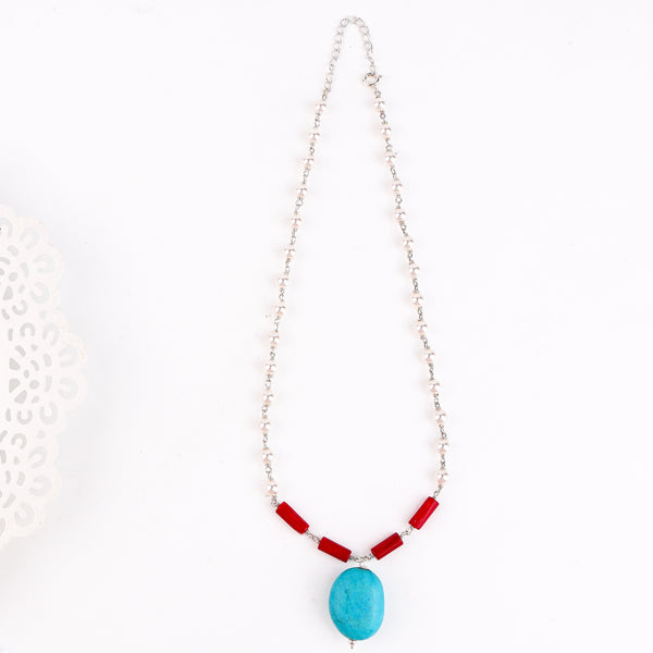 Multicolour Stone Necklace with Pearl Ganthan