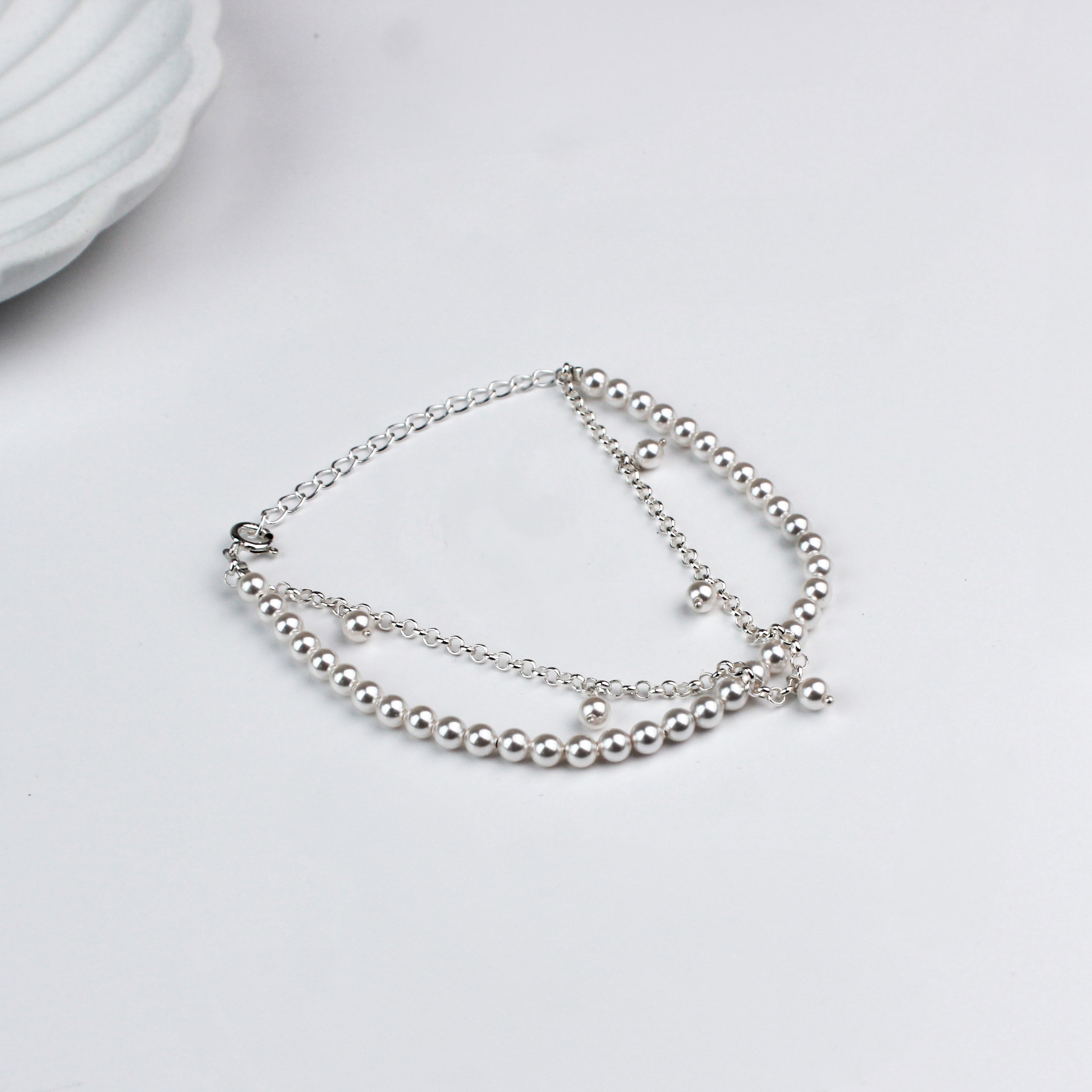 Layered Pearl and Silver Beaded Bracelet