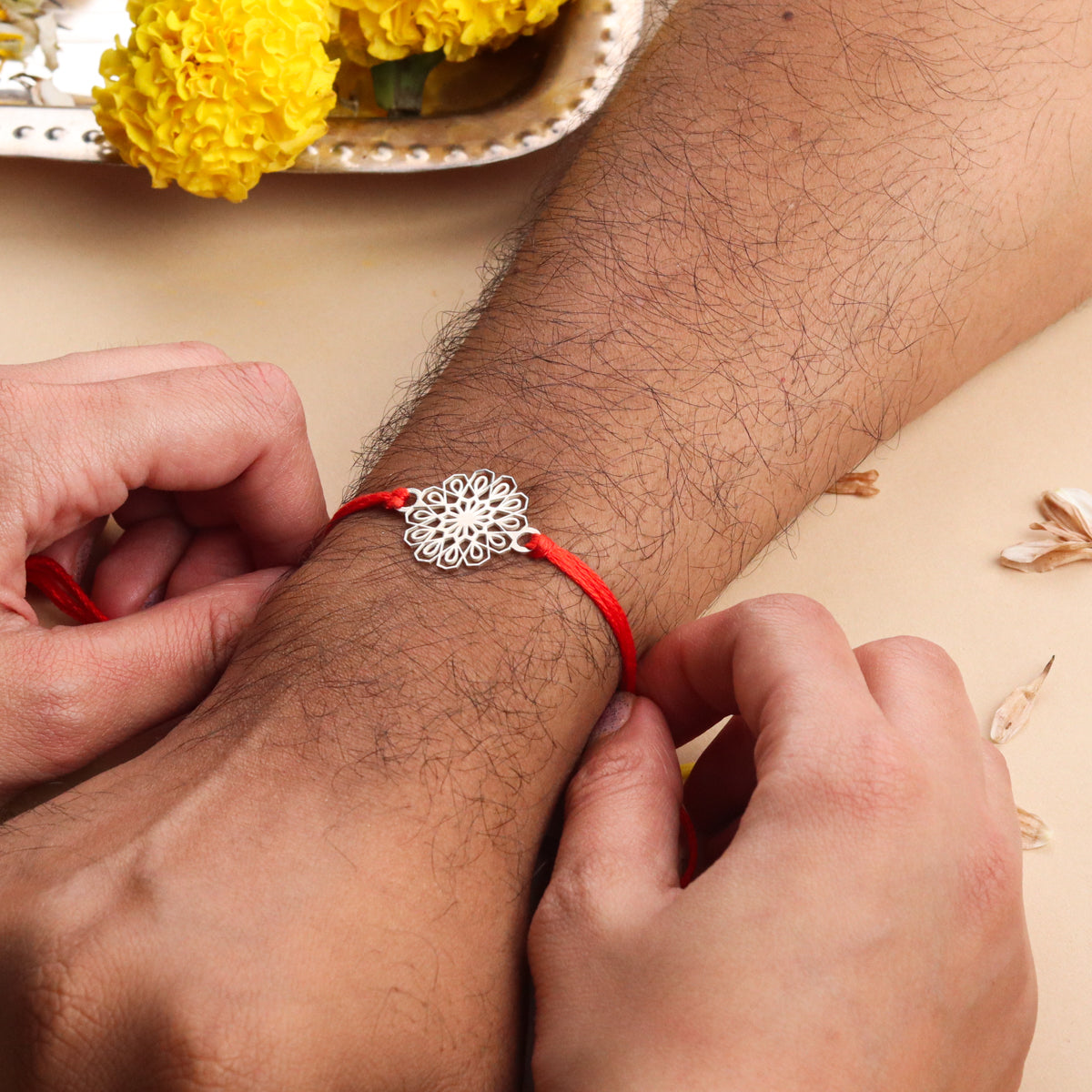 Silver Laser cut Rakhi