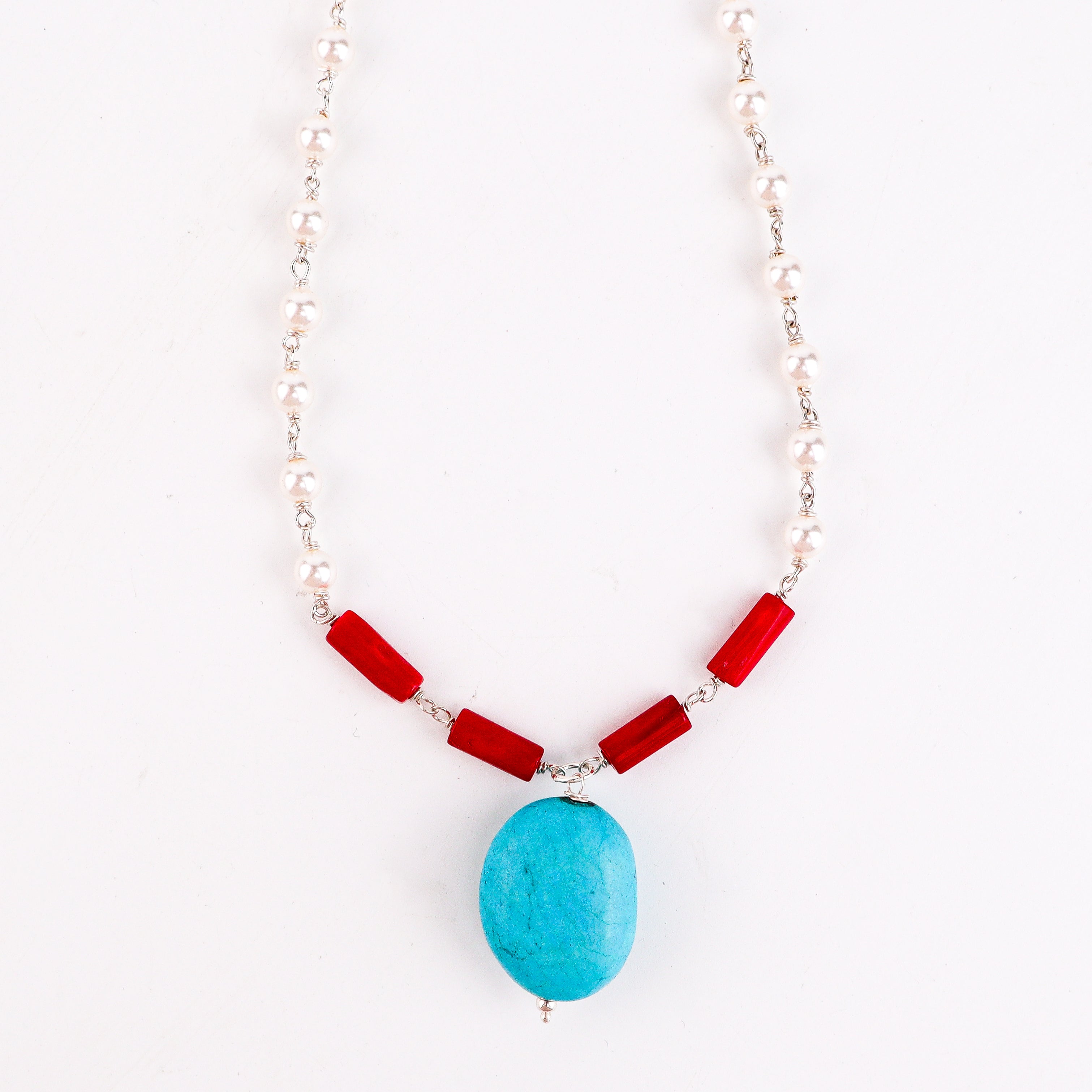 Multicolour Stone Necklace with Pearl Ganthan
