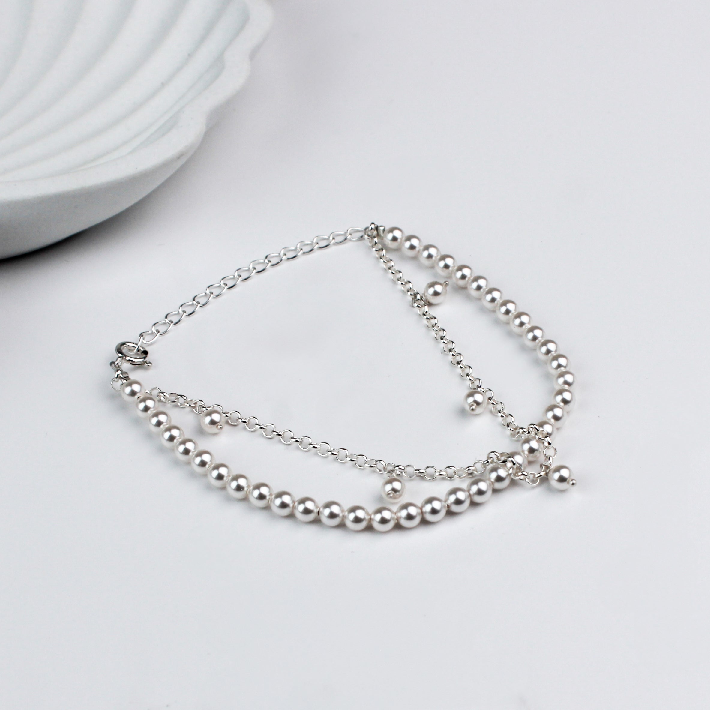 Layered Pearl and Silver Beaded Bracelet