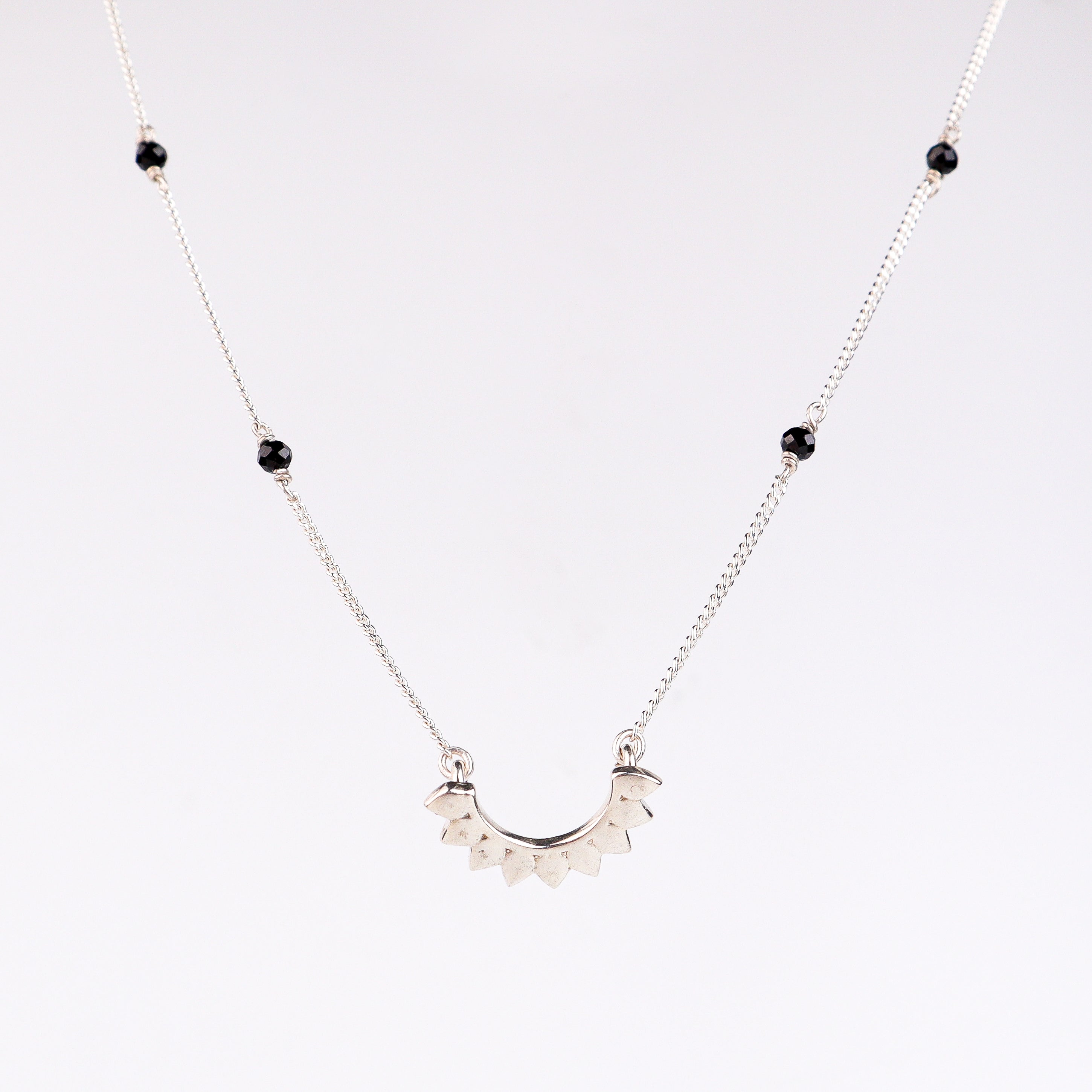 Petal necklace with Black Spinels