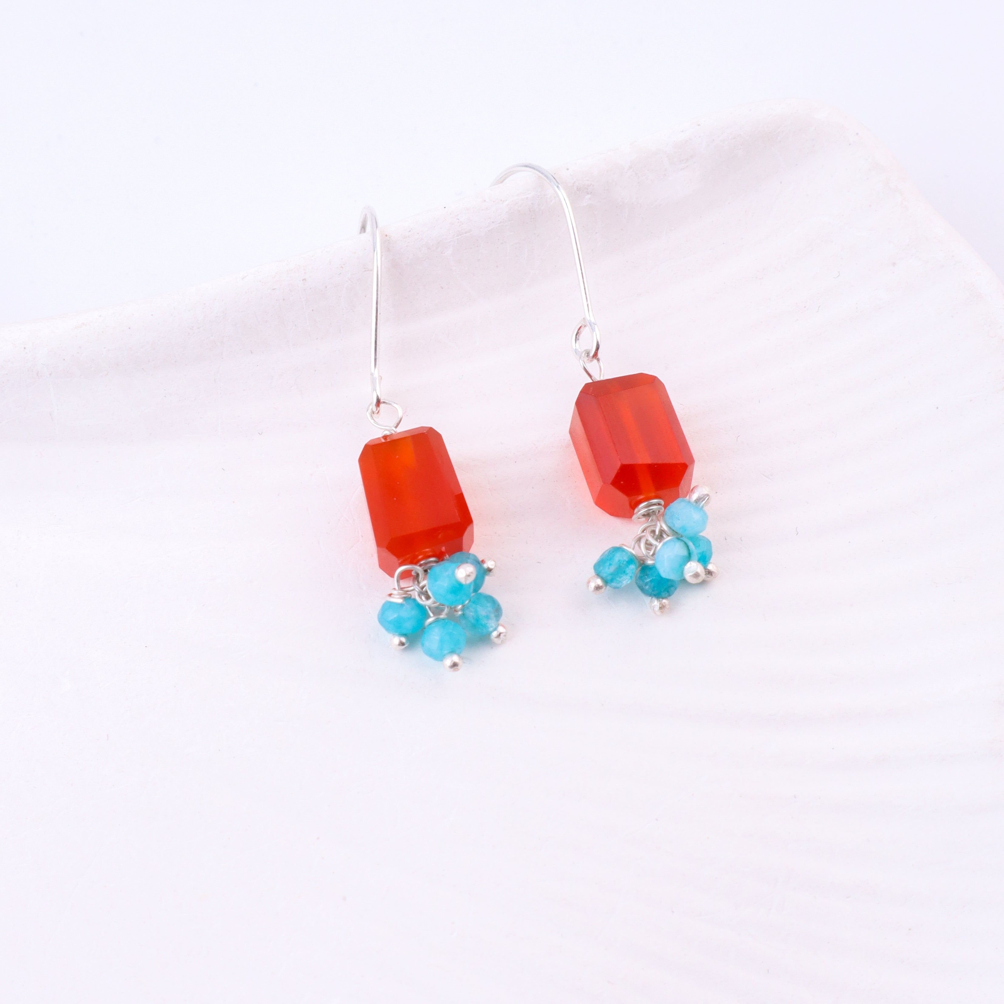 Carnelian & Blue Jade Silver Earrings (Project Handmade)