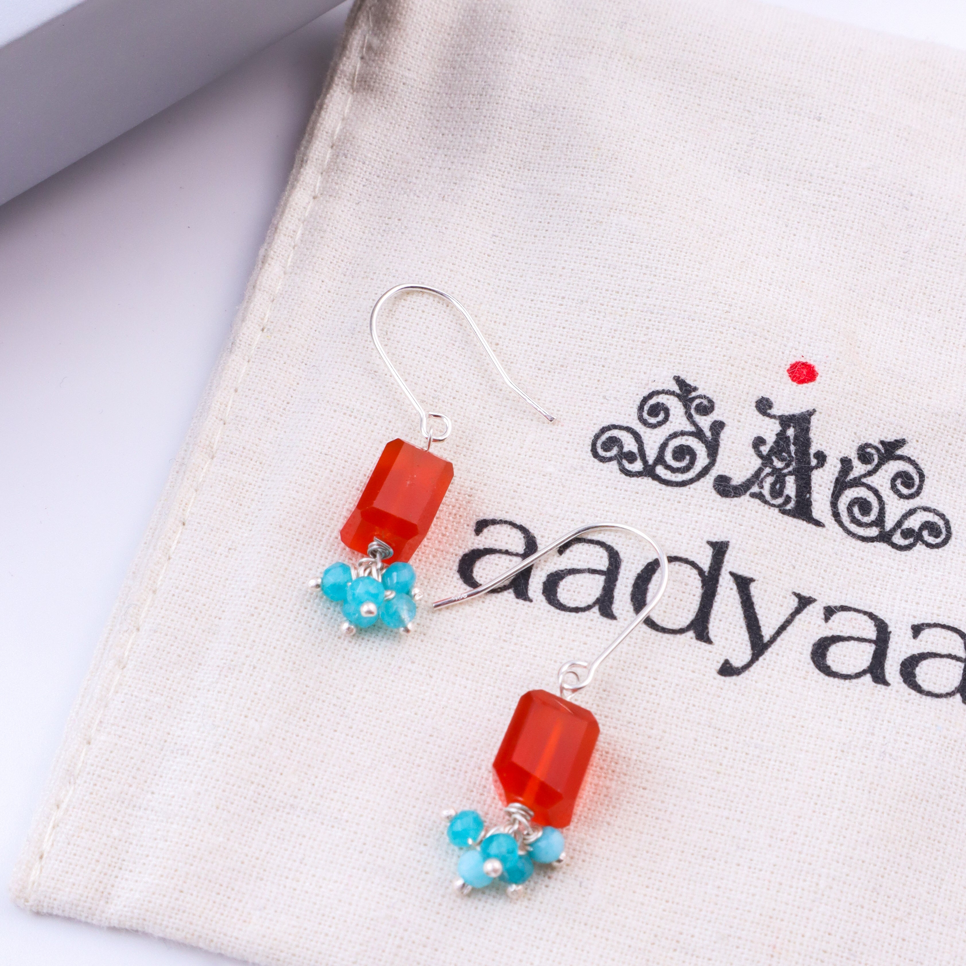 Carnelian & Blue Jade Silver Earrings (Project Handmade)