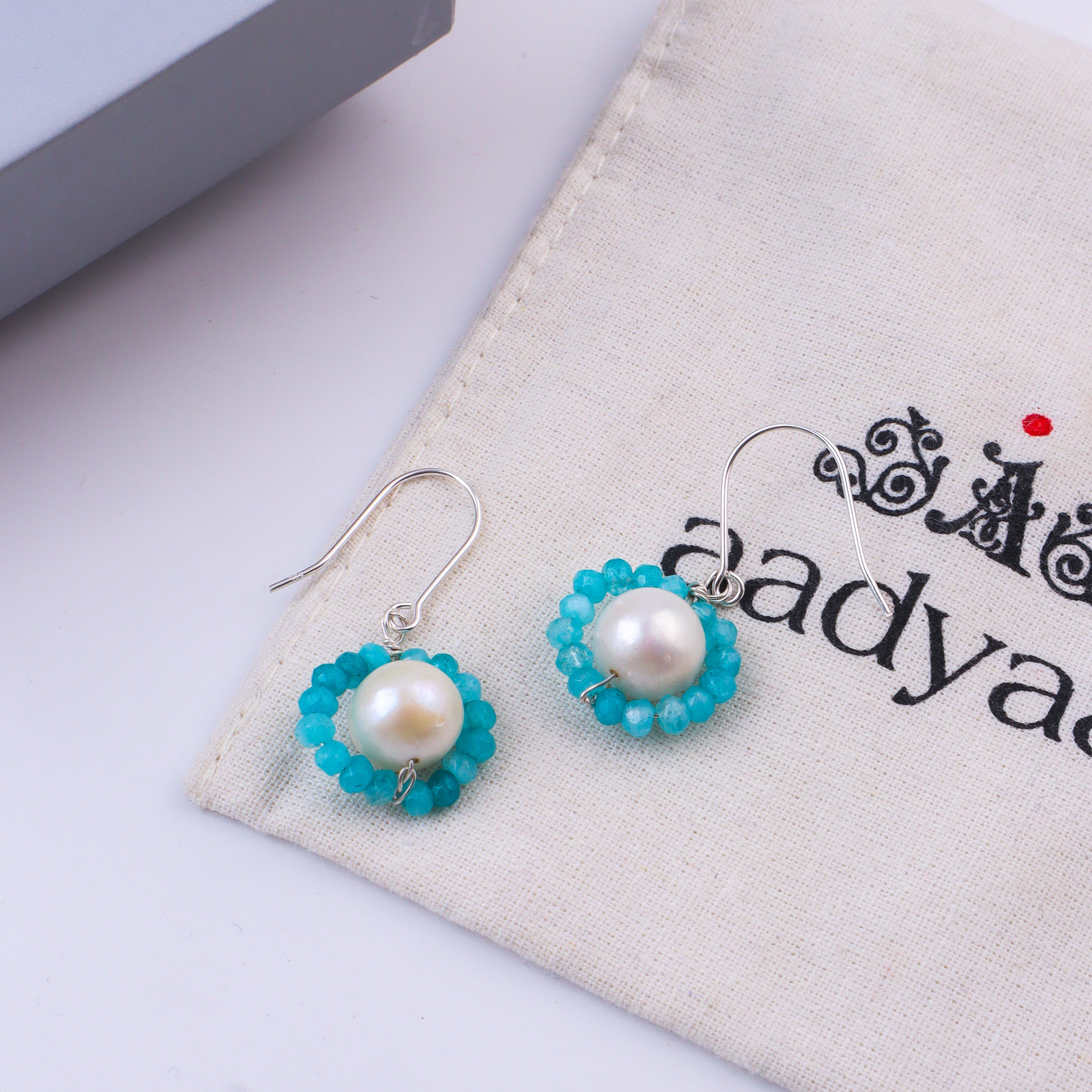 Blue Jade & Pearl Silver Earrings (Project Handmade)