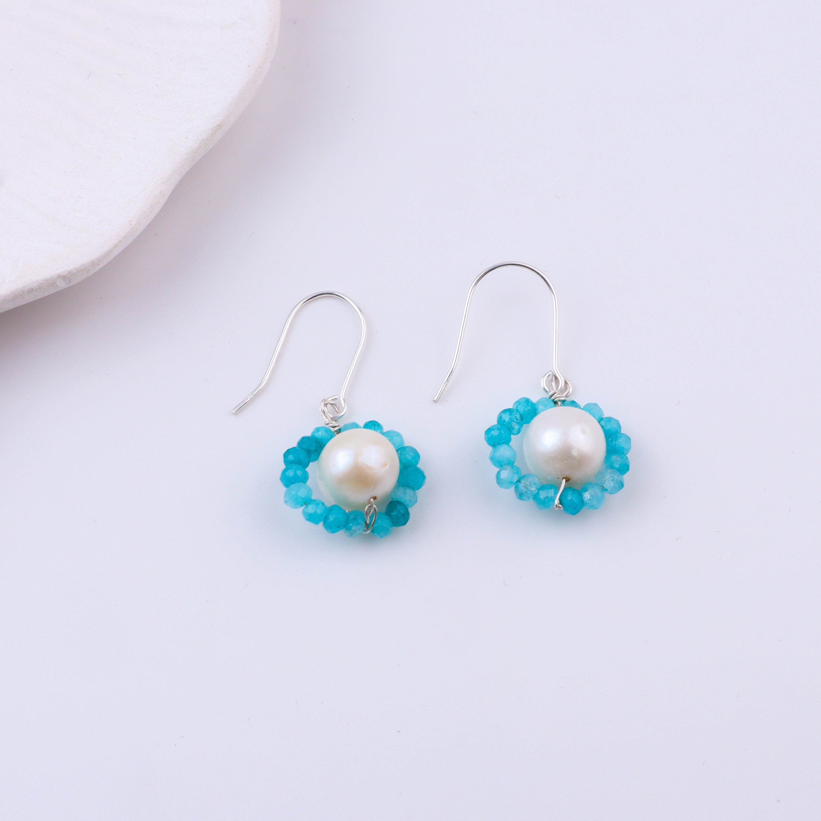Blue Jade & Pearl Silver Earrings (Project Handmade)